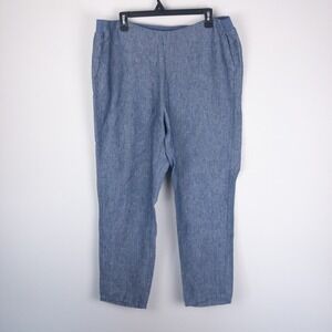 J Jill Love Linen Pants Womens‎ Large (38x28) Blue Pull On Sustainable Beach